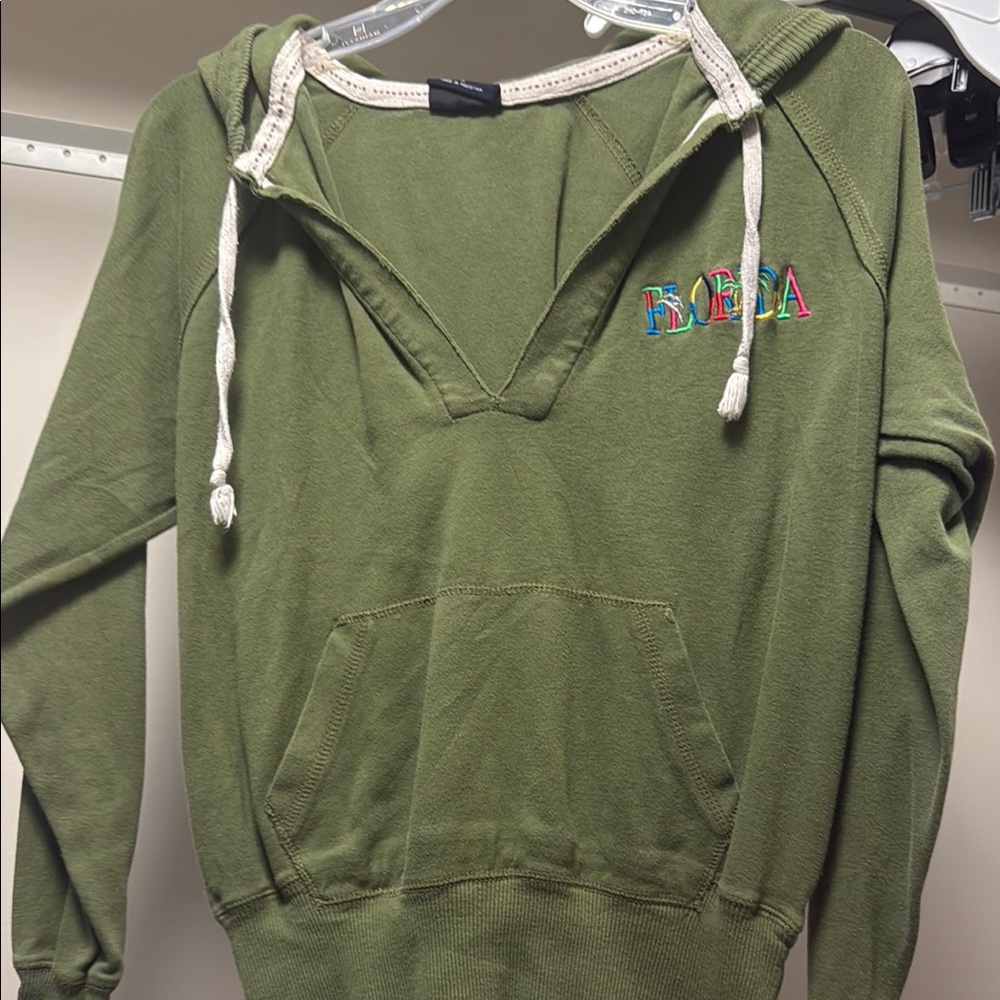 Green Hoodie with Embroidered Detail